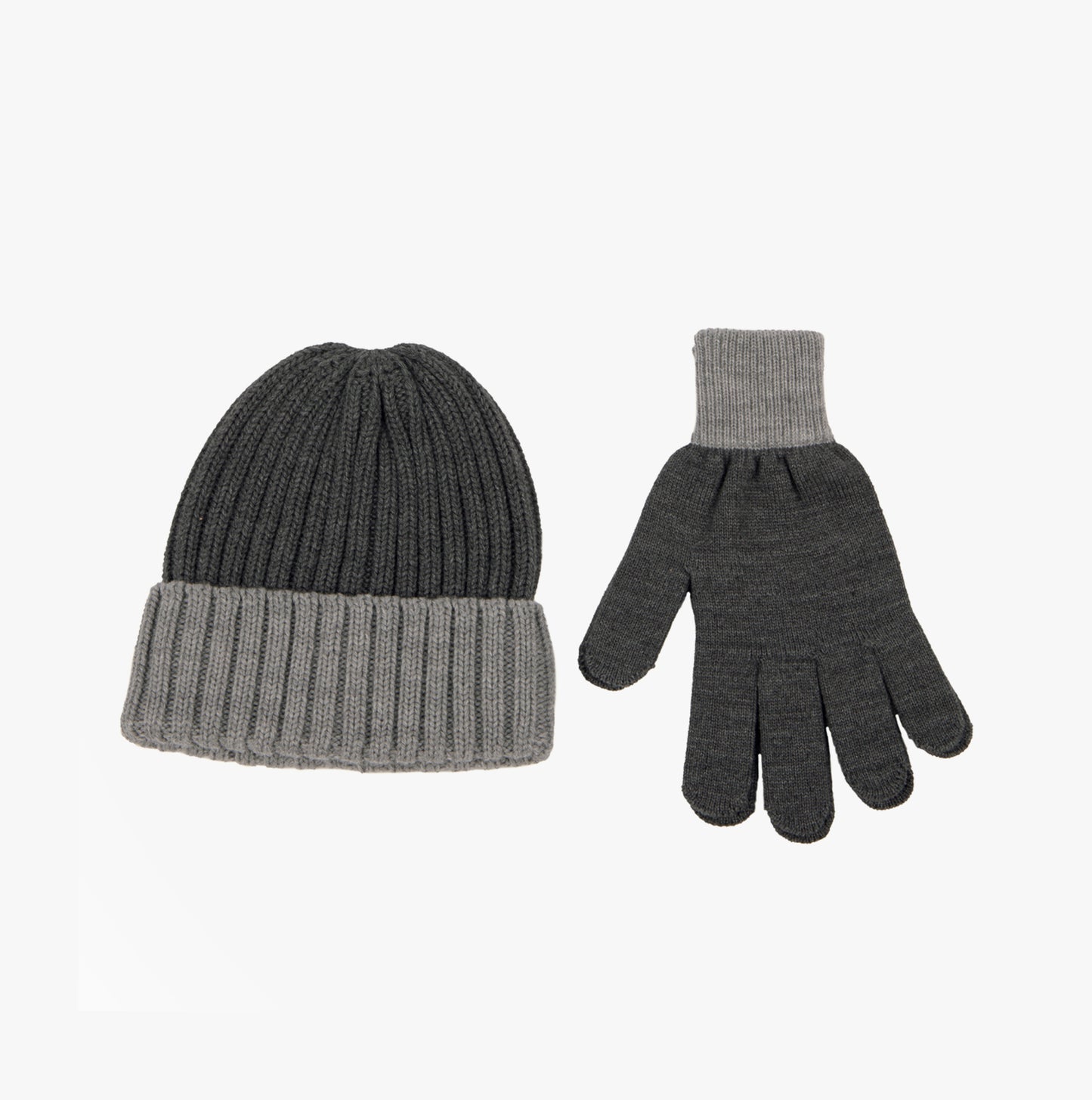 Chunky Knitted Hat & Gloves Set Mens Charcoal