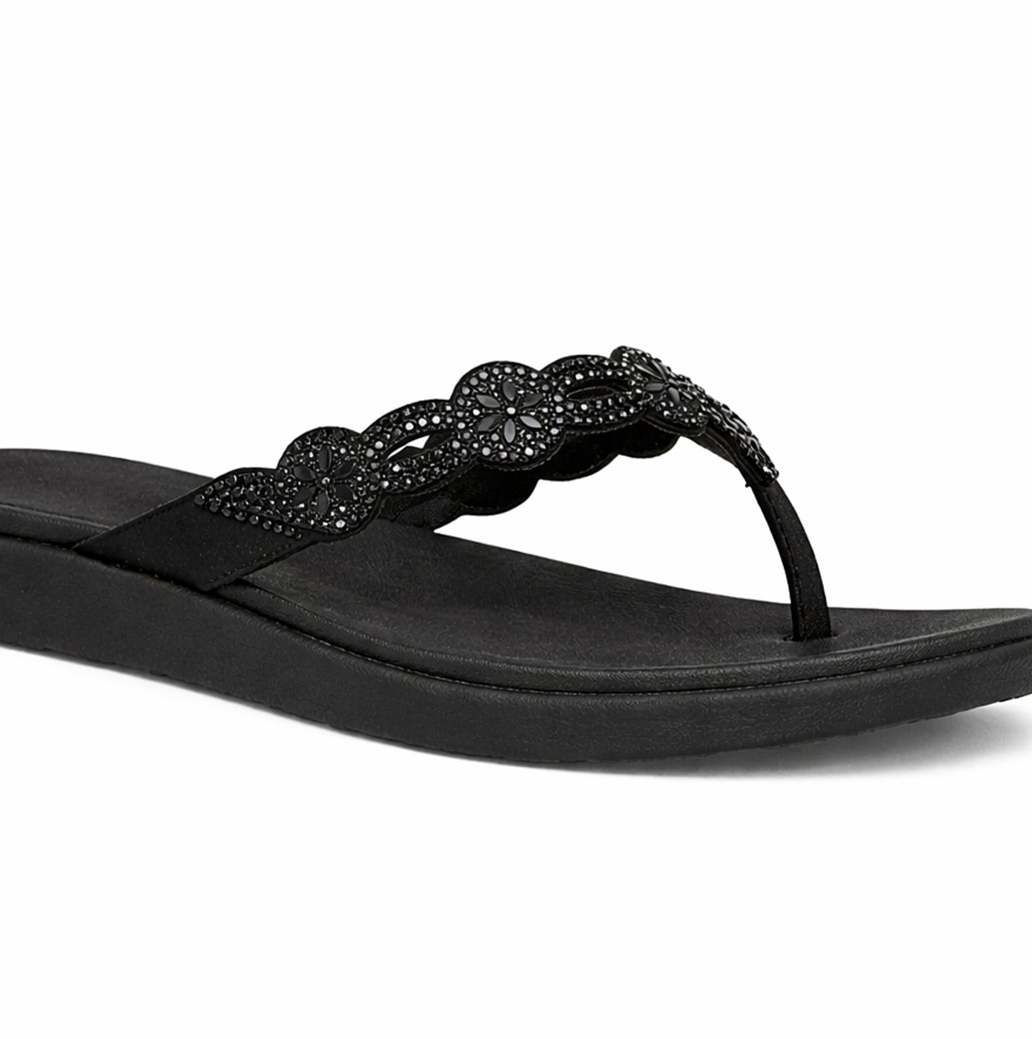 Skechers MEDITATION LUXE - DAZZLING FO Womens Toe-Post Sandals Black
