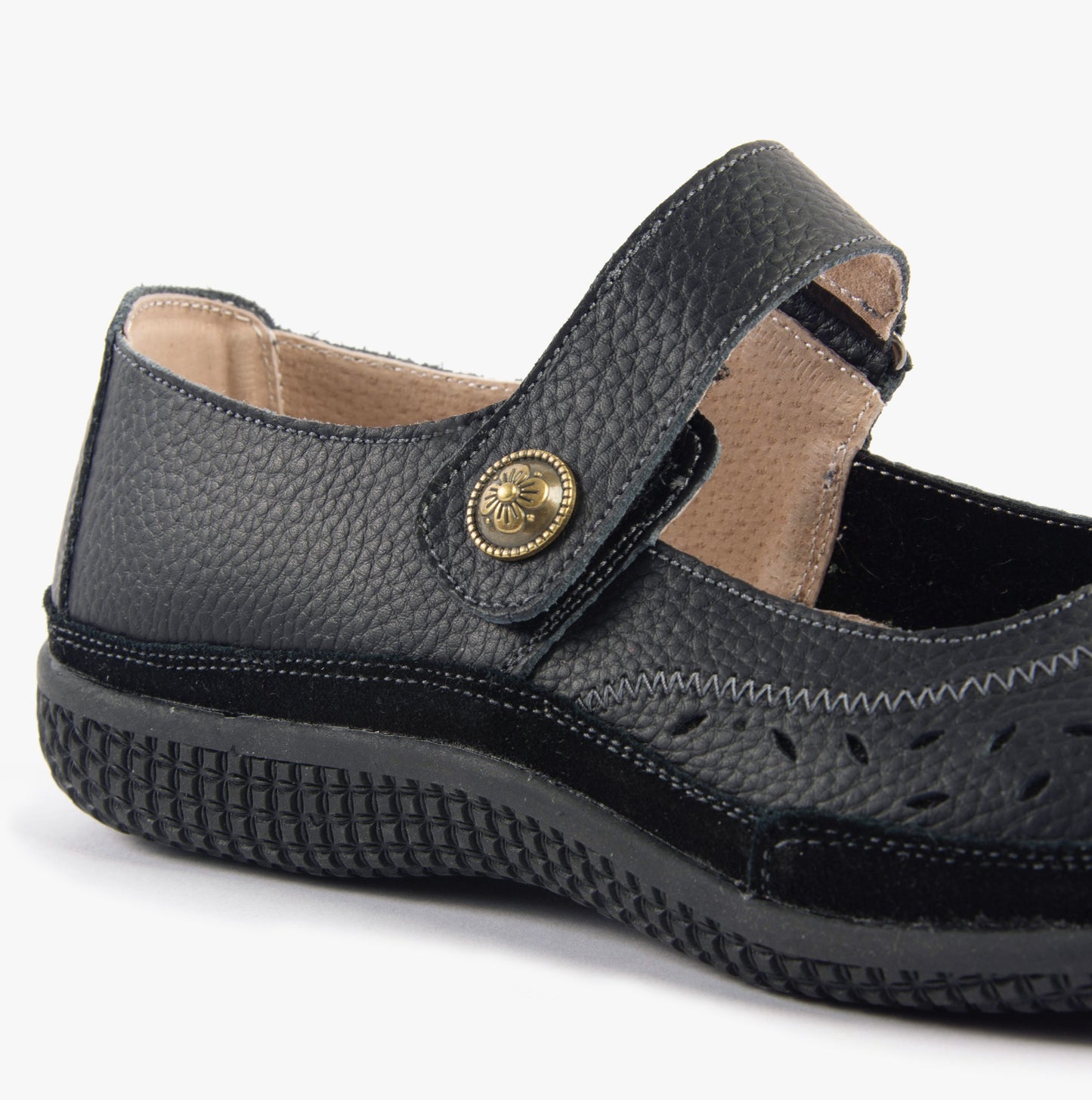 Boulevard ELEANOR Womens Leather Wide Fit Mary Jane Shoes Black