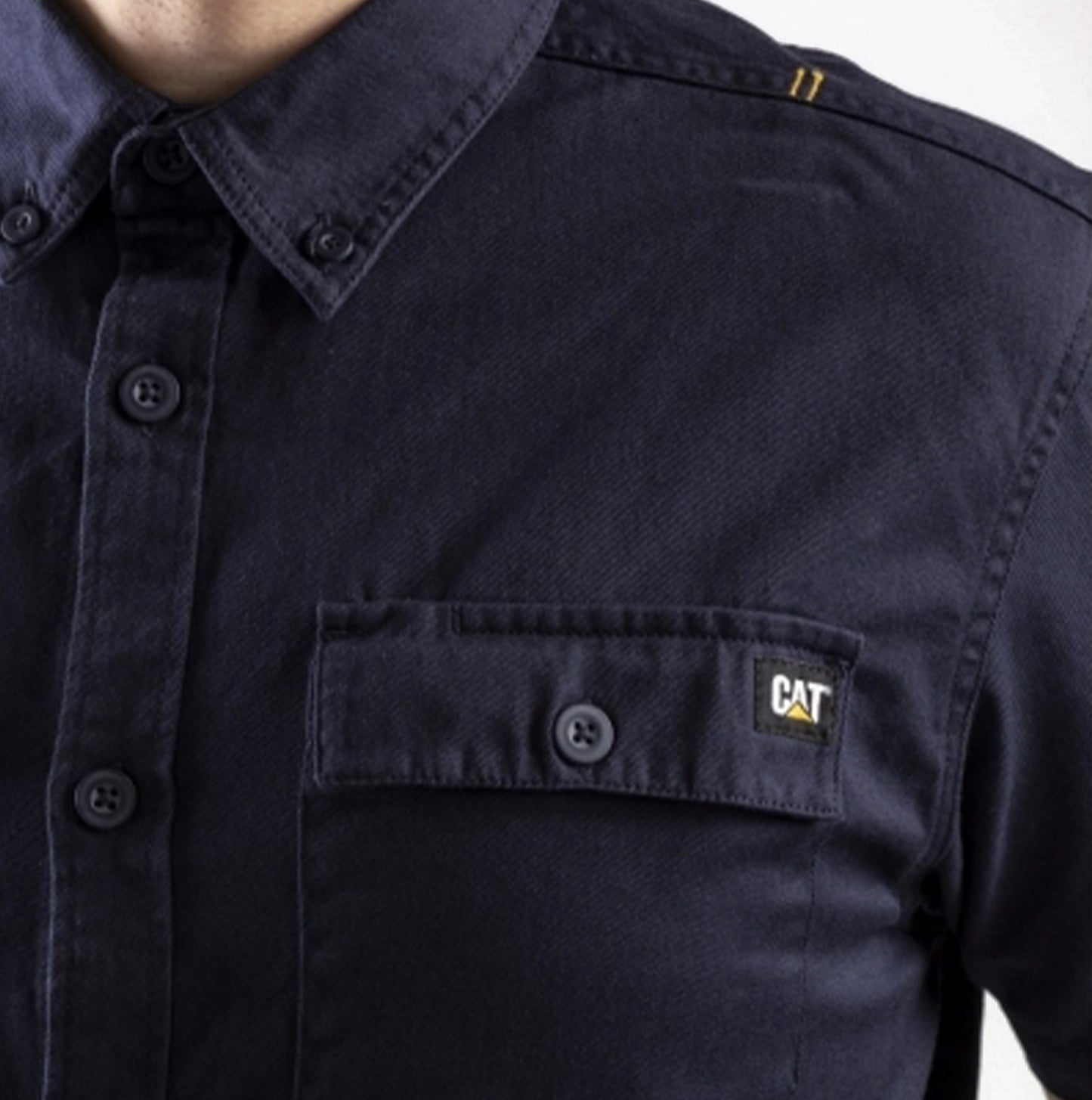 CAT BUTTON UP Mens Cotton Twill Short Sleeve Shirt Navy