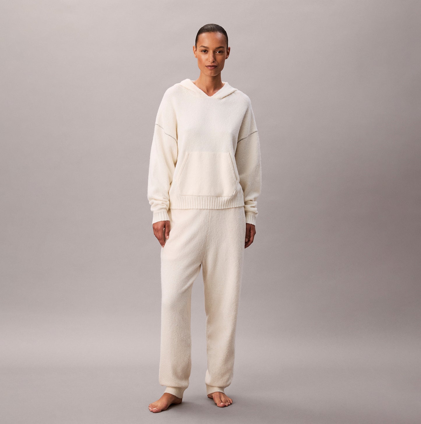 Calvin Klein PLUSH HOODIE. Womens Ivory