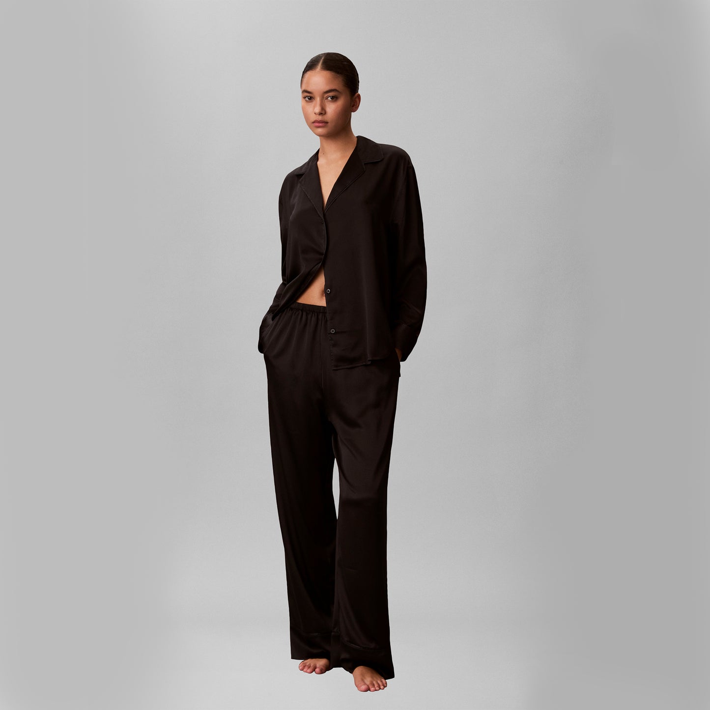 Calvin Klein SATIN SET Womens Pyjama Set Black