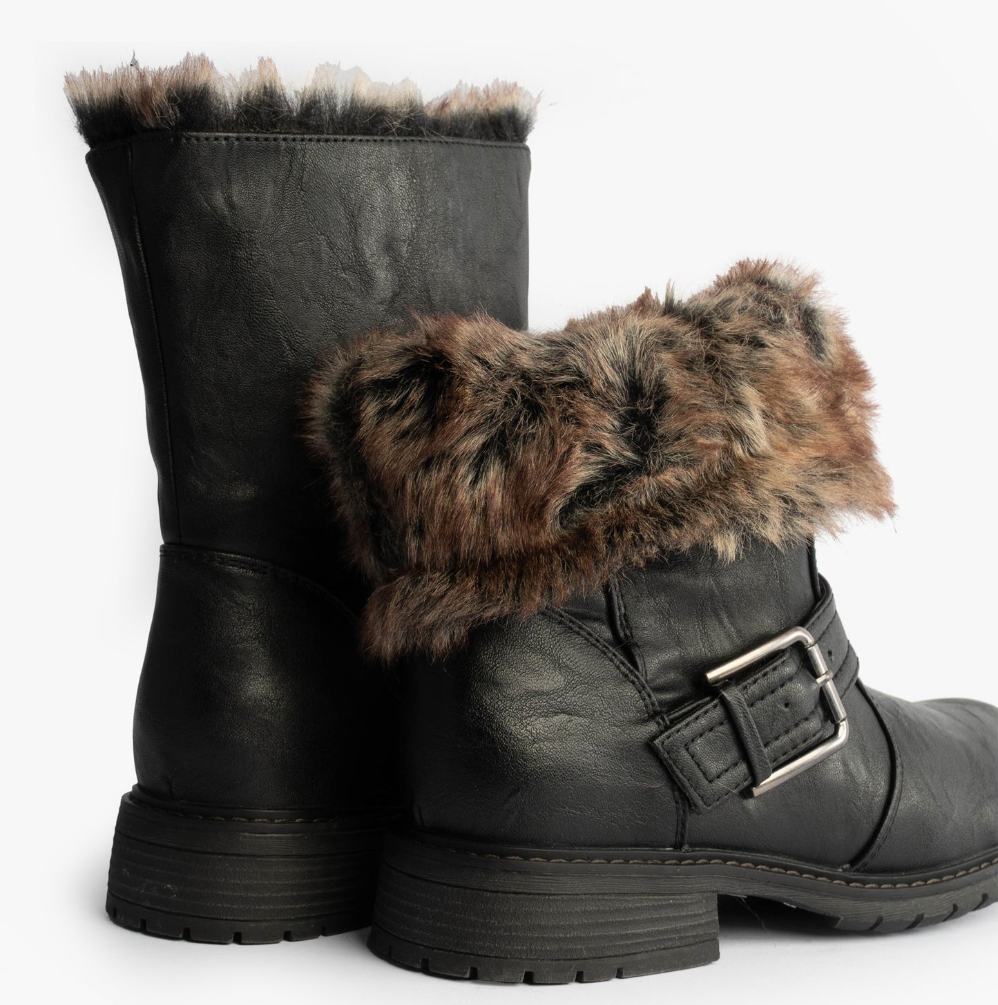 Cipriata ANDREANA Womens Faux Fur Fold Down Biker Boots Black