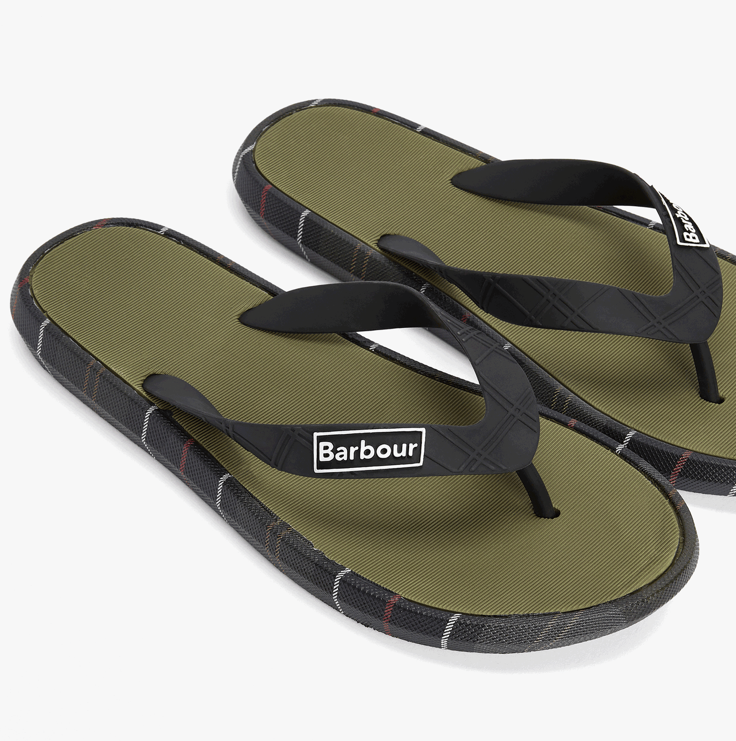 Barbour OAKDALE Mens Toe-Post Sandals Olive/Classic Tartan