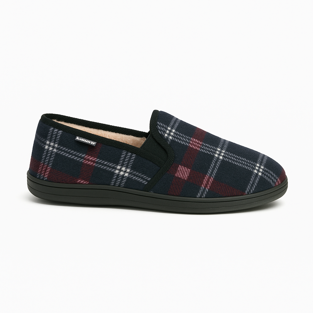 Dunlop MARTYN Mens Lined Textile Full Slippers Navy Check