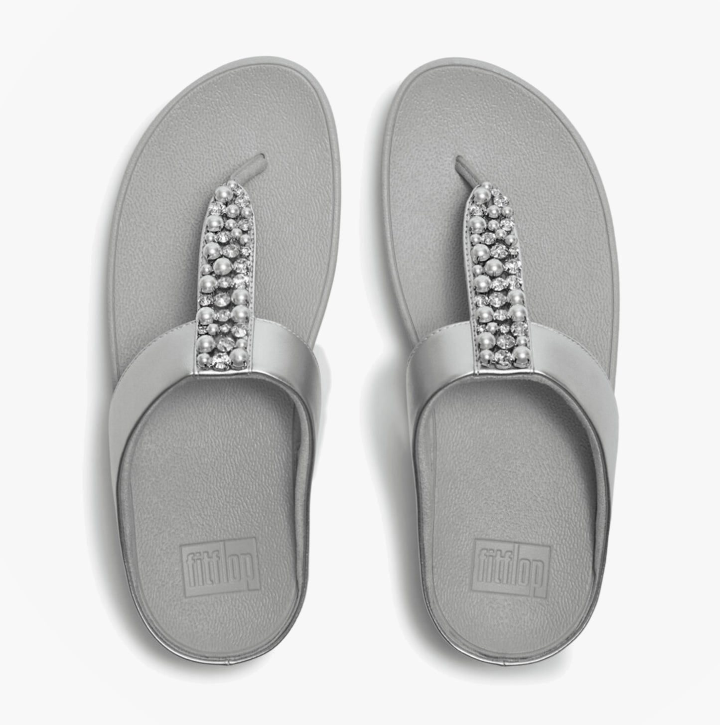 FitFlop FINO PEARLS AND CRYSTAL Womens Toe-Post Sandals Silver