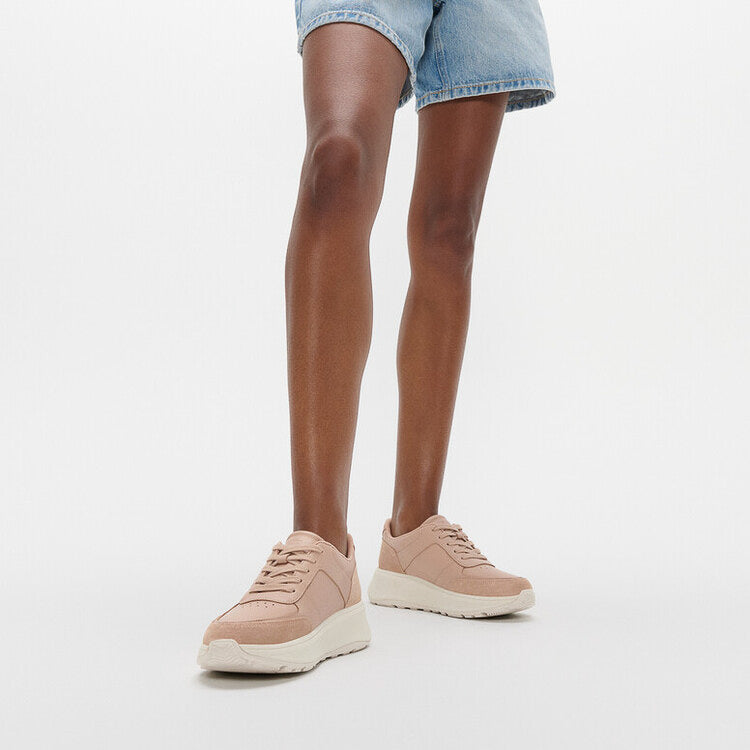 F-MODE LEATHER Womens Flatform Trainers Classic Beige
