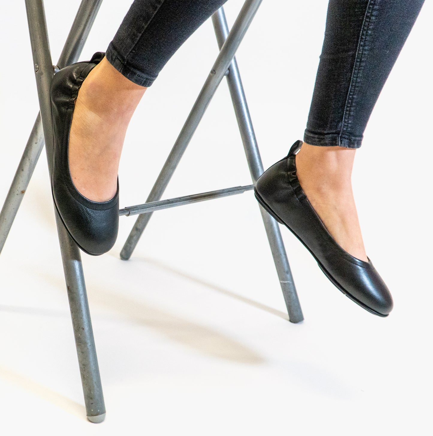 ALLEGRO Womens Leather Ballerina Shoes Black