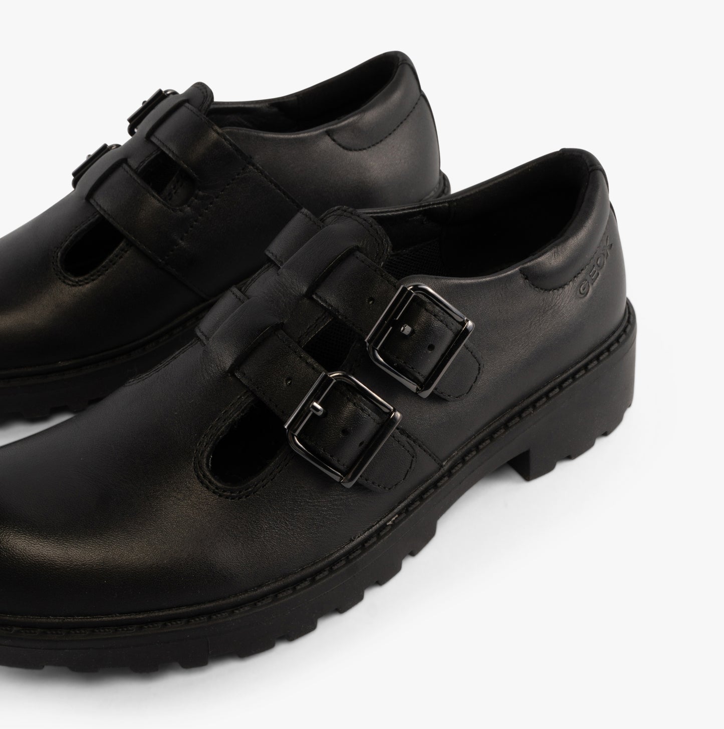 CASEY D Girls Leather Buckle School Shoes Black
