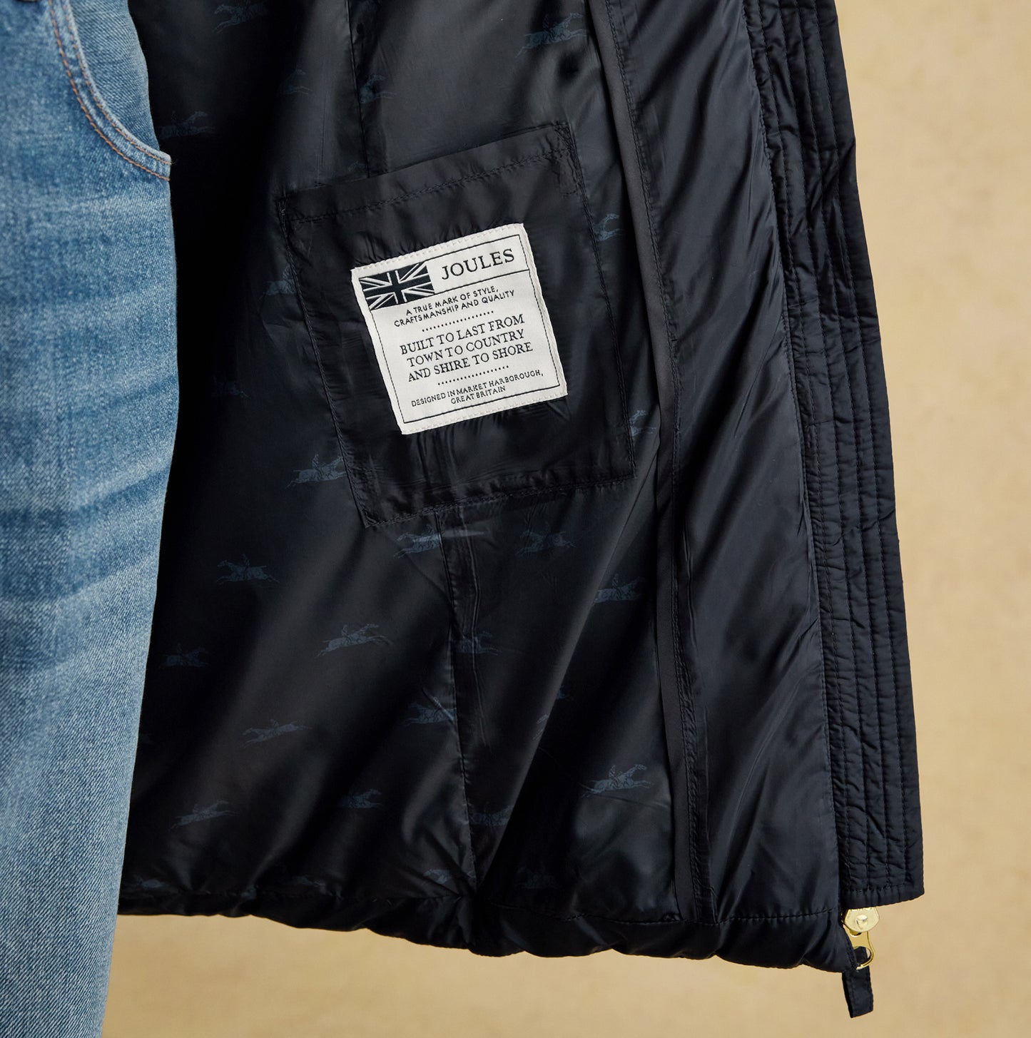 Joules PEMBURY Longline Showerproof Padded Gilet with Hood Navy