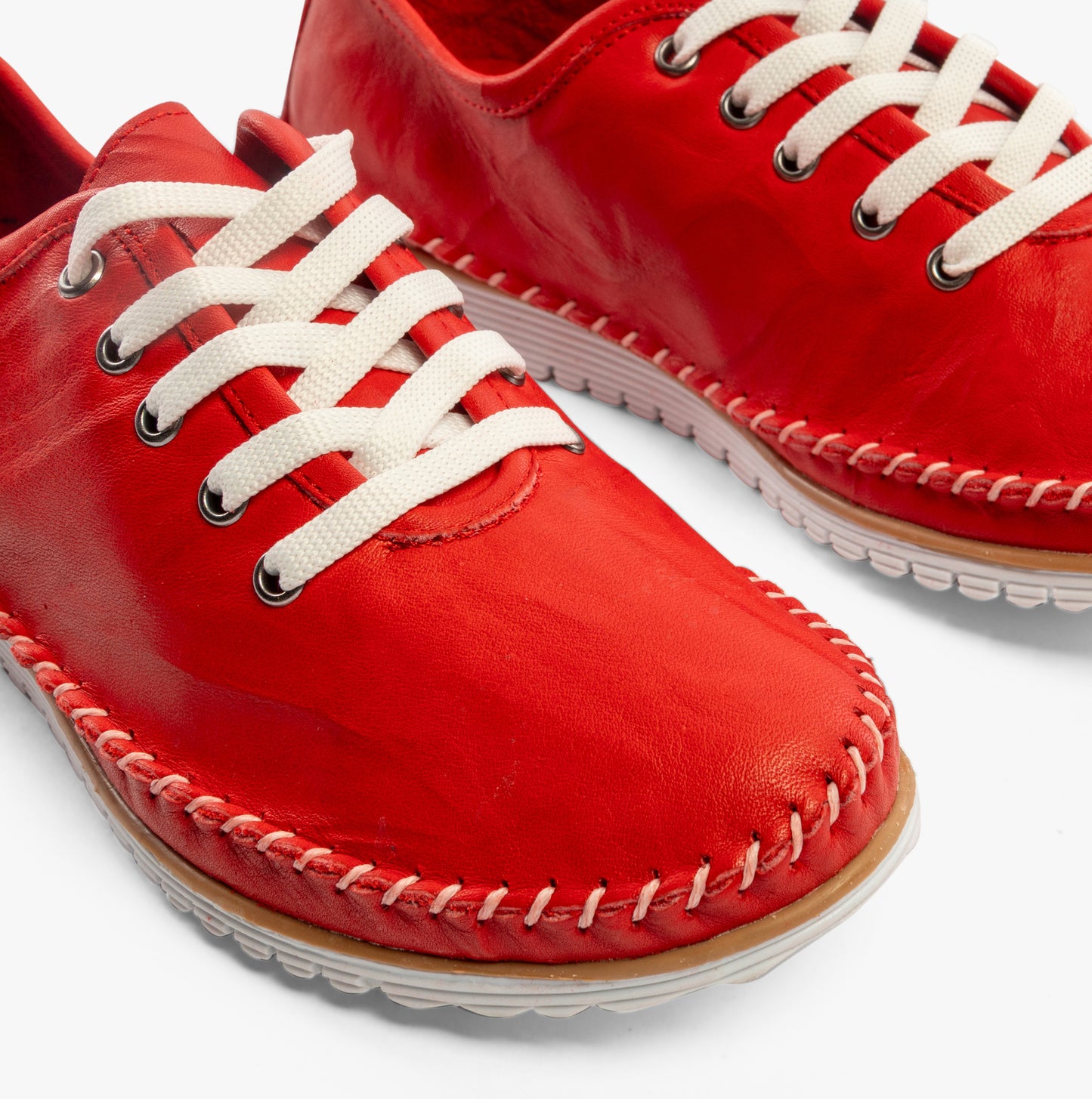 L988D 5-Eye Lace Womens Leather Shoes Red
