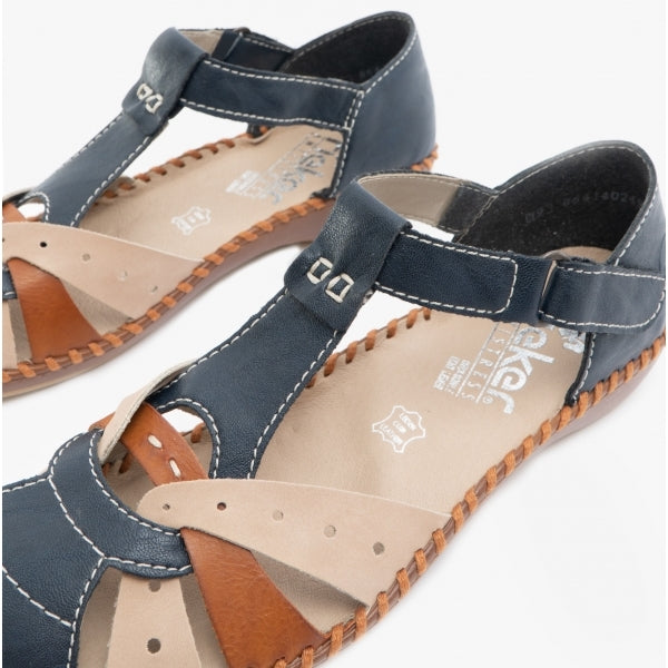 Rieker M1655 Womens Ankle Strap Sandals Navy/Tan