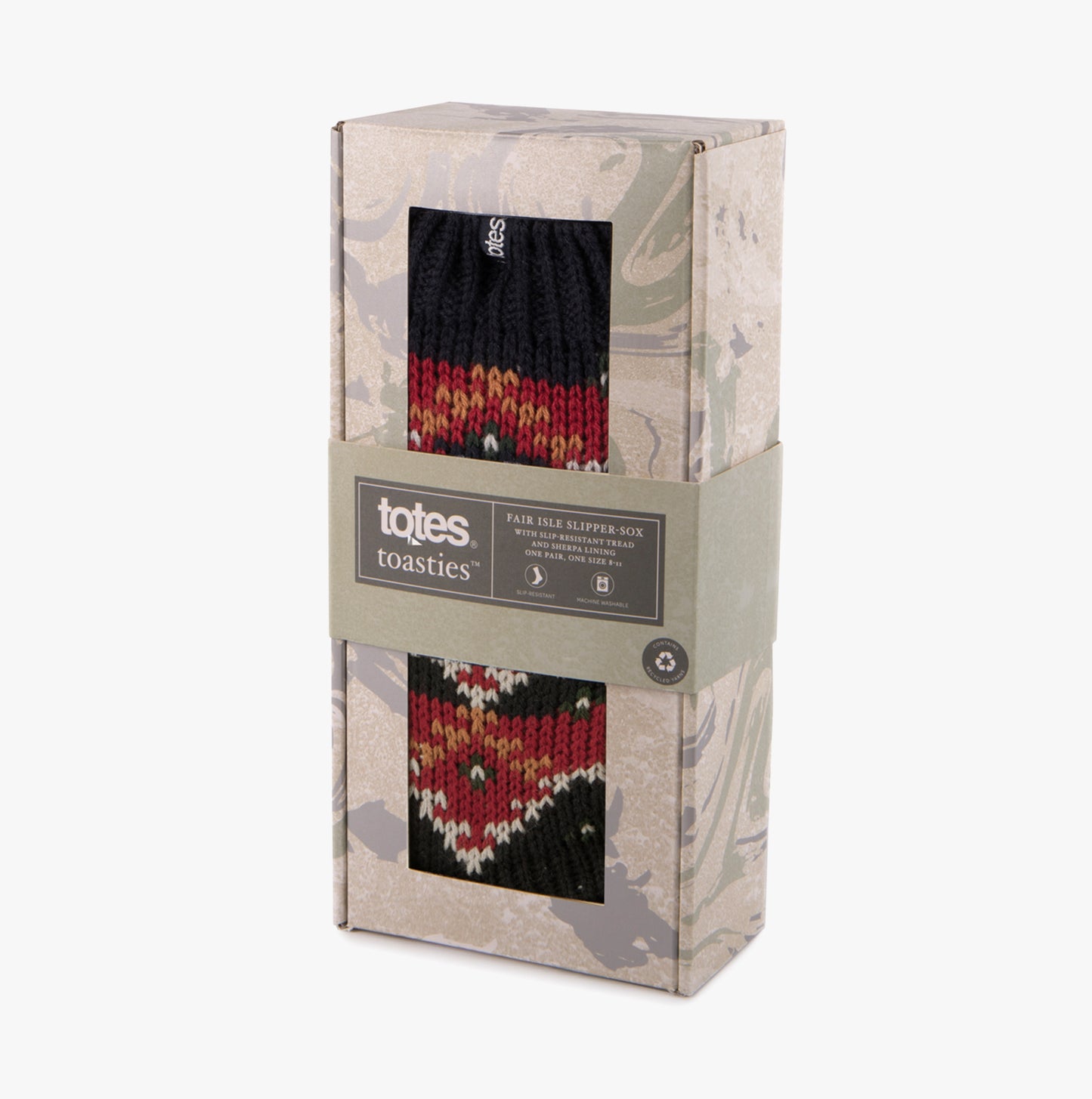 Totes Toasties SHERPA LINED FAIR ISLE SLIPPER-SOX Mens Fairisle