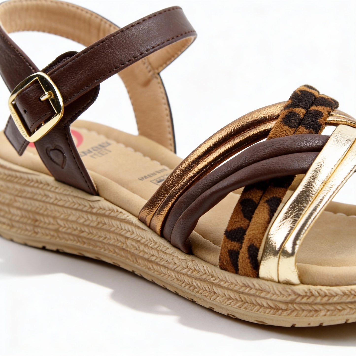 Heavenly Feet SYMPHONY Womens Ankle Strap Sandals Chocolate/Leopard