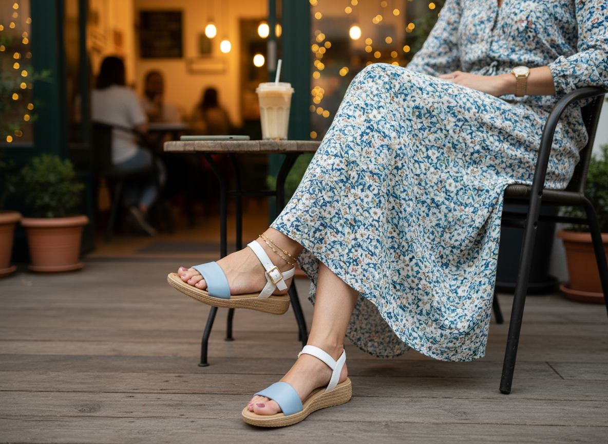 Heavenly Feet SARA Womens Platform Sandals Blue/White