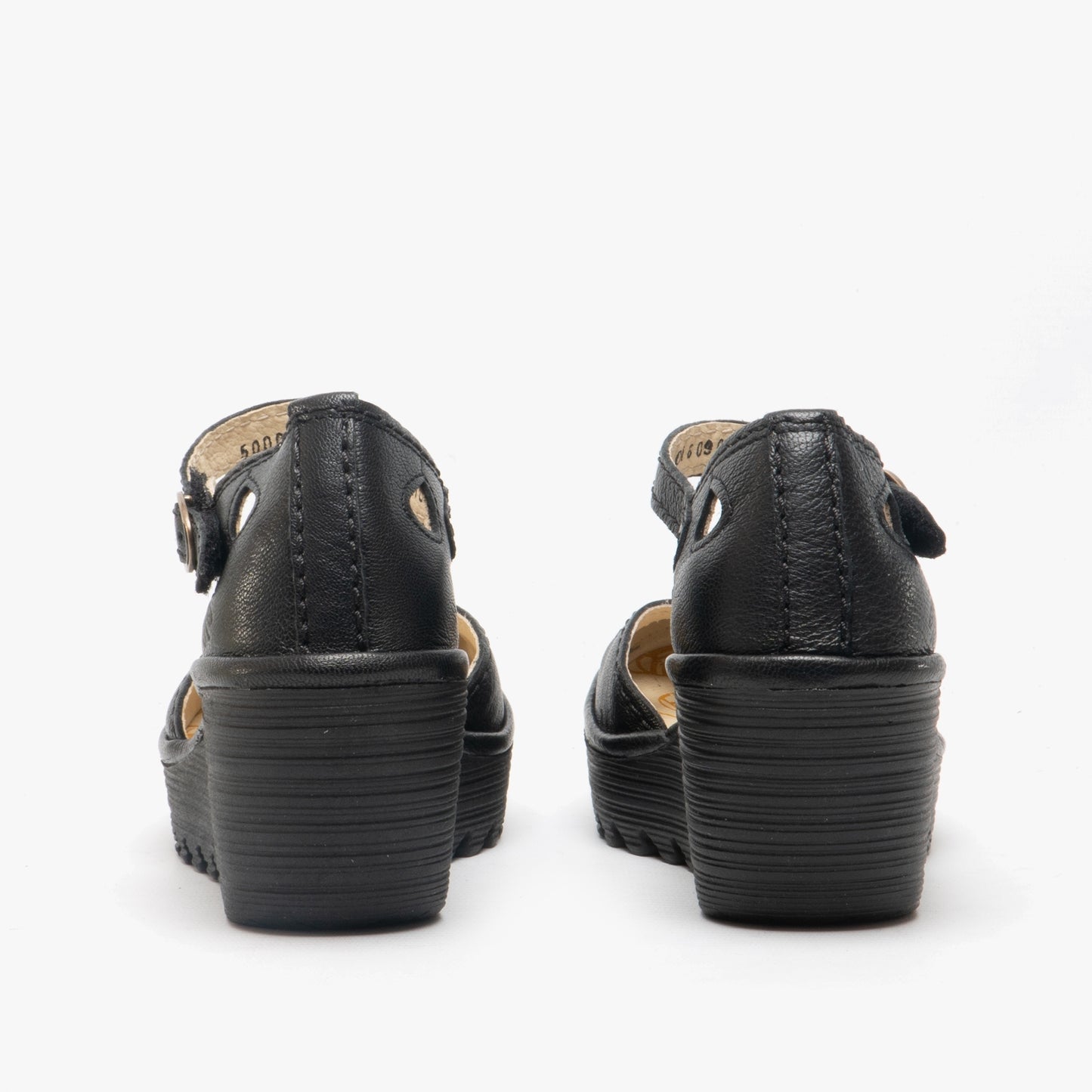 Fly London YUNA Womens Leather Cut Out Wedge Heel Shoes Black