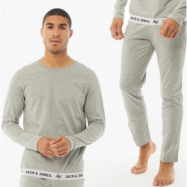 Jack & Jones RICKO Mens Cotton T-Shirt And Trousers Lounge Set Light Grey Melange