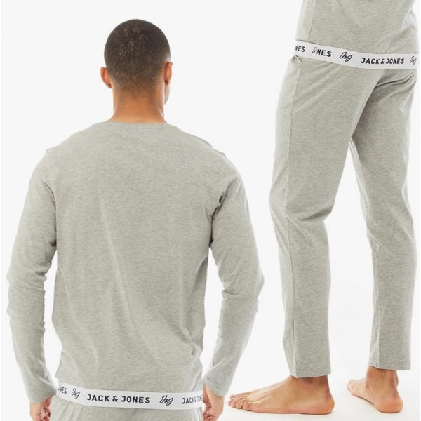 Jack & Jones RICKO Mens Cotton T-Shirt And Trousers Lounge Set Light Grey Melange