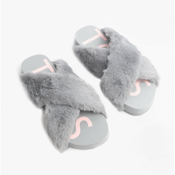SUSIE Womens Faux Fur Mule Slippers Grey