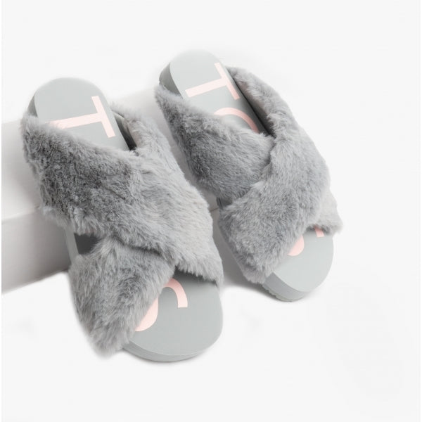 SUSIE Womens Faux Fur Mule Slippers Grey