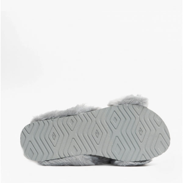 SUSIE Womens Faux Fur Mule Slippers Grey