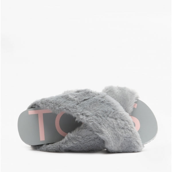 SUSIE Womens Faux Fur Mule Slippers Grey