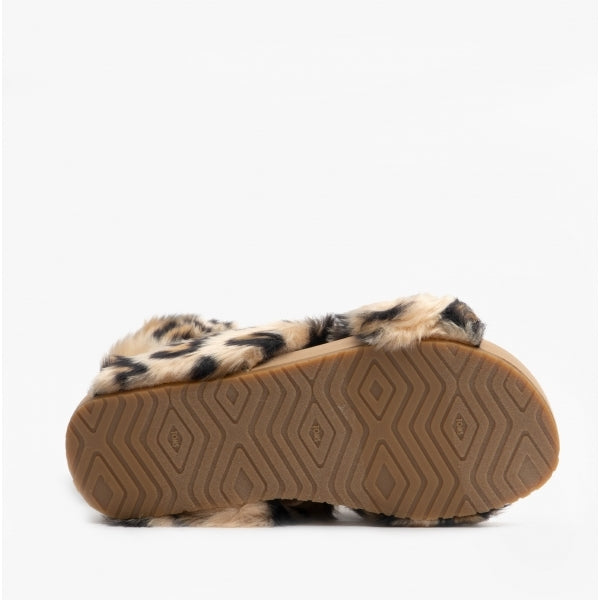 SUSIE Womens Faux Fur Mule Slippers Natural/Leopard