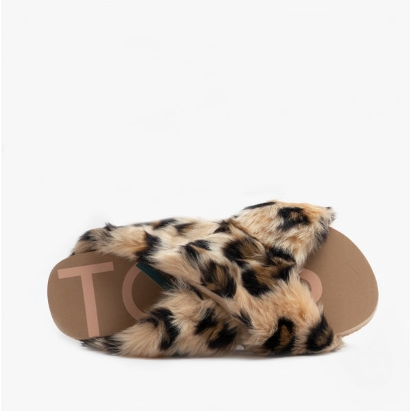 SUSIE Womens Faux Fur Mule Slippers Natural/Leopard