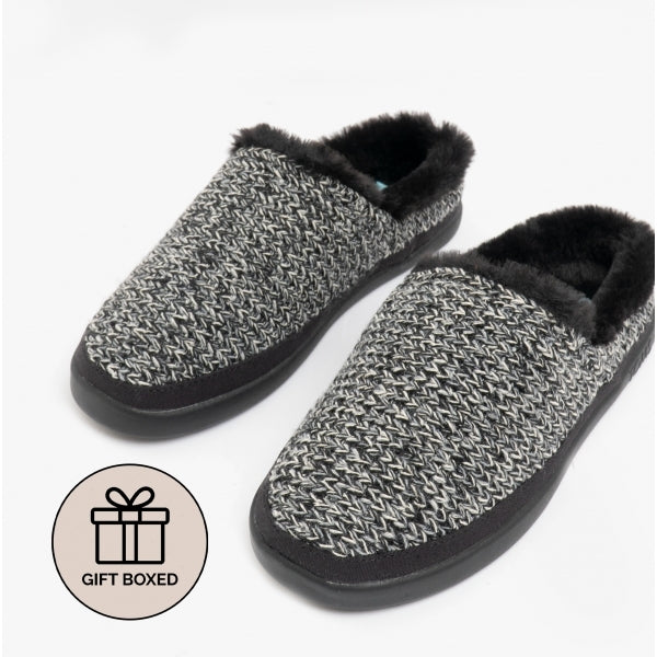 SAGE Womens Knitted Mule Slippers Black