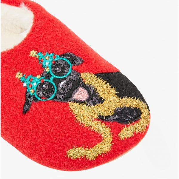 Joules SLIPPET Girls Textile Mule Slippers Christmas Dog