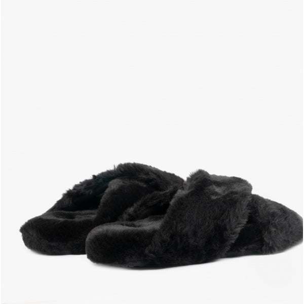 SUSIE Womens Faux Fur Mule Slippers Black