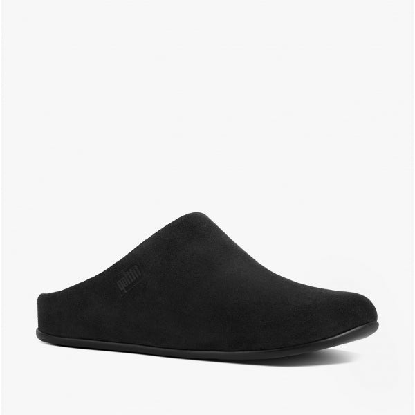 CHRISSIE SHEARLING Womens Suede Mule Slippers Black
