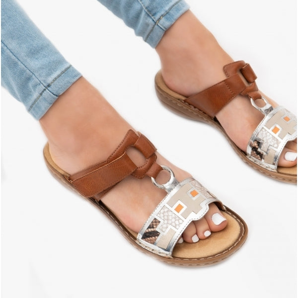 608P4-90 Womens Sandals Tan Multi