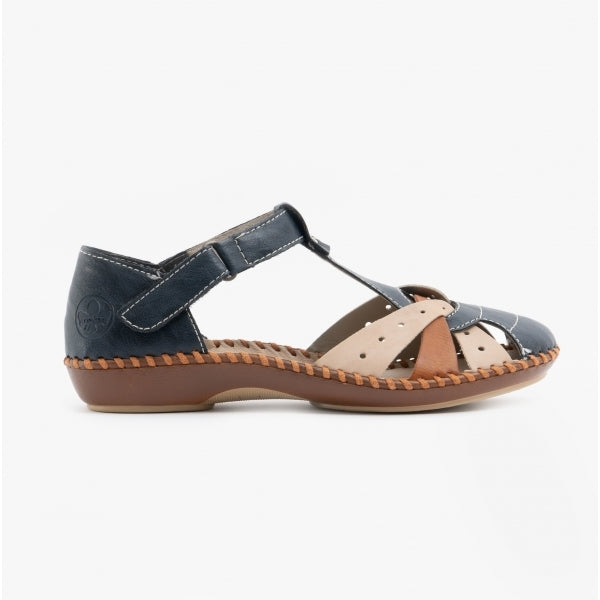 Rieker M1655 Womens Ankle Strap Sandals Navy/Tan