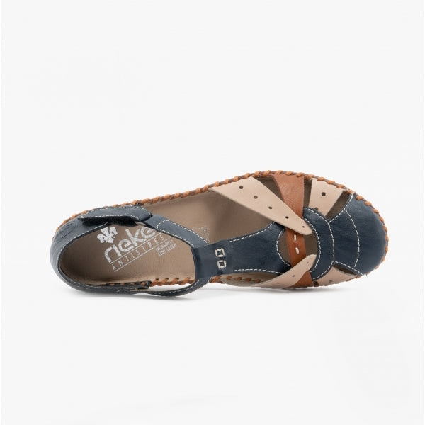 Rieker M1655 Womens Ankle Strap Sandals Navy/Tan