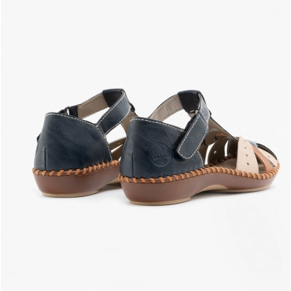 Rieker M1655 Womens Ankle Strap Sandals Navy/Tan