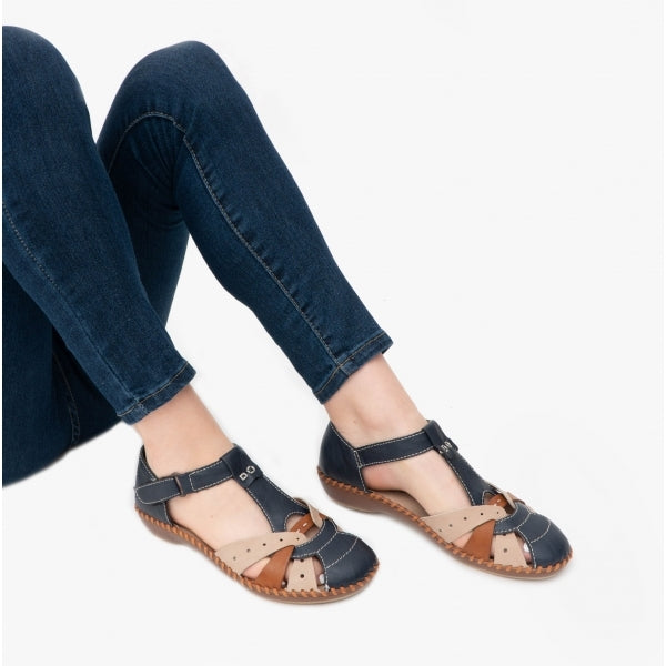 Rieker M1655 Womens Ankle Strap Sandals Navy/Tan