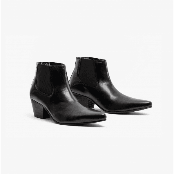 Club Cubano McCARTNEY Mens Leather Winklepicker Cuban Heel Boots Black