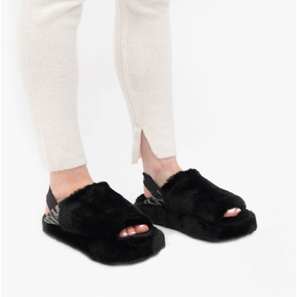SOFIA Womens Faux Fur Slippers Black