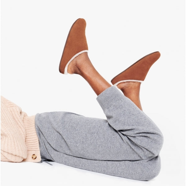 CHRISSIE SHEARLING Womens Suede Mule Slippers Tumbled Tan