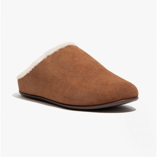 CHRISSIE SHEARLING Womens Suede Mule Slippers Tumbled Tan