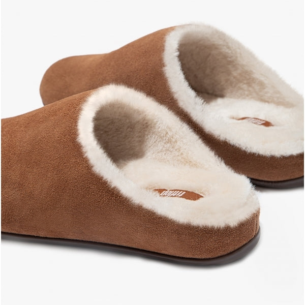 CHRISSIE SHEARLING Womens Suede Mule Slippers Tumbled Tan