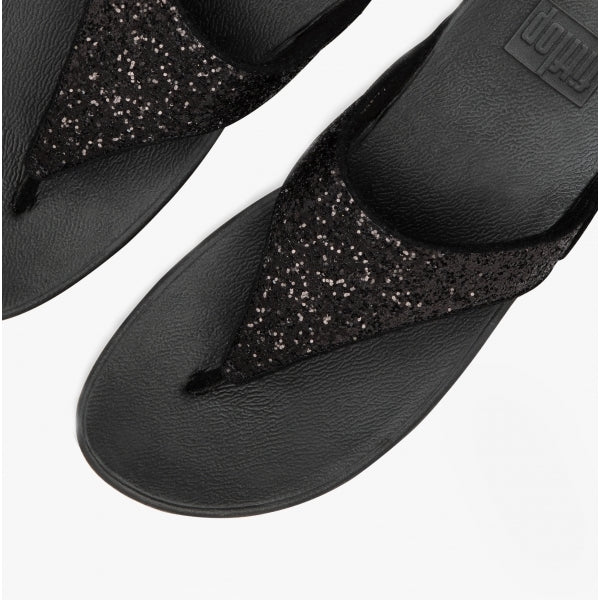 LULU GLITTER Womens Toe Post Sandals Black Glitter
