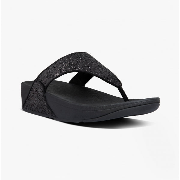 LULU GLITTER Womens Toe Post Sandals Black Glitter
