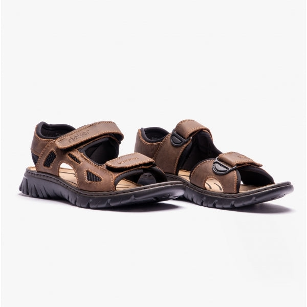 Rieker 26761 Mens Cross Strap Sandals Brown