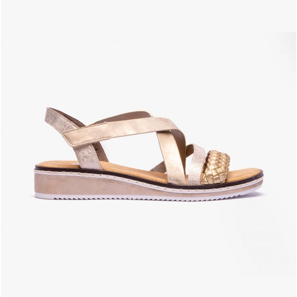 Rieker V3663 Womens Cross Strap Sandals Gold