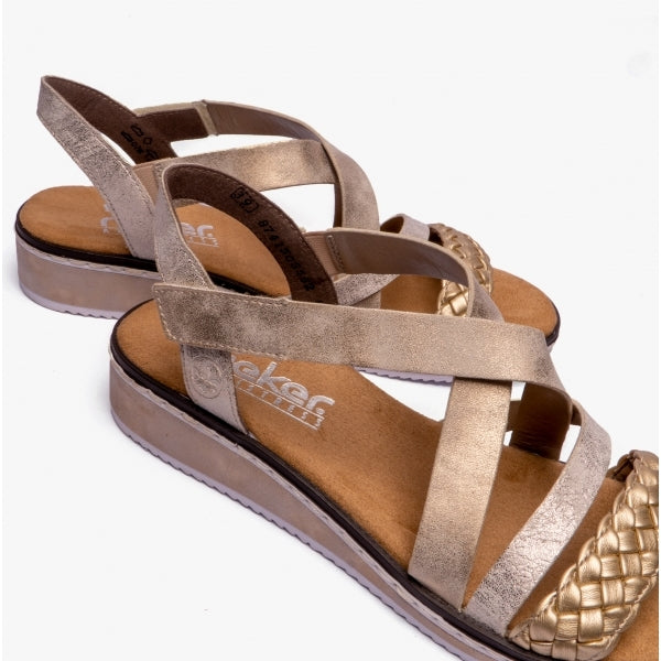 Rieker V3663 Womens Cross Strap Sandals Gold