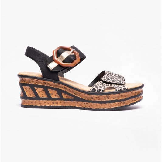 Rieker 68176 Womens Ankle Strap Sandals Black Multi