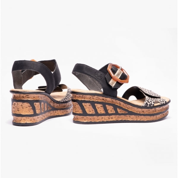 Rieker 68176 Womens Ankle Strap Sandals Black Multi