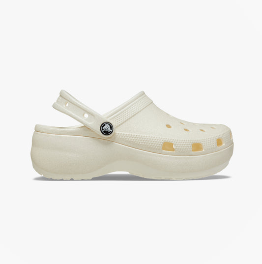 Crocs CLASSIC PLATFORM GLITTER Womens Clogs Chalk